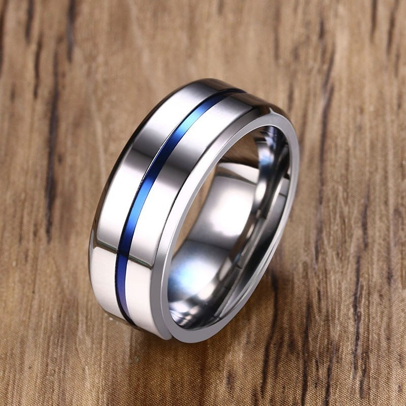 8mm Black Ring for Men Women Groove Stainless Steel Wedding Bands Trendy Fraternal Rings Casual Jewellery The Clothing Company Sydney