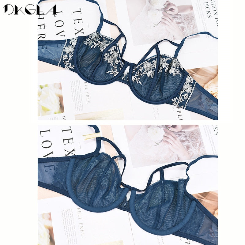 Black Sexy Bra Set Ultrathin Brassiere Transparent Underwear Set Lace Hollow Bras Plus Size B C D Cup Women Lingerie Embroidery The Clothing Company Sydney