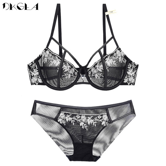 Black Sexy Bra Set Ultrathin Brassiere Transparent Underwear Set Lace Hollow Bras Plus Size B C D Cup Women Lingerie Embroidery The Clothing Company Sydney