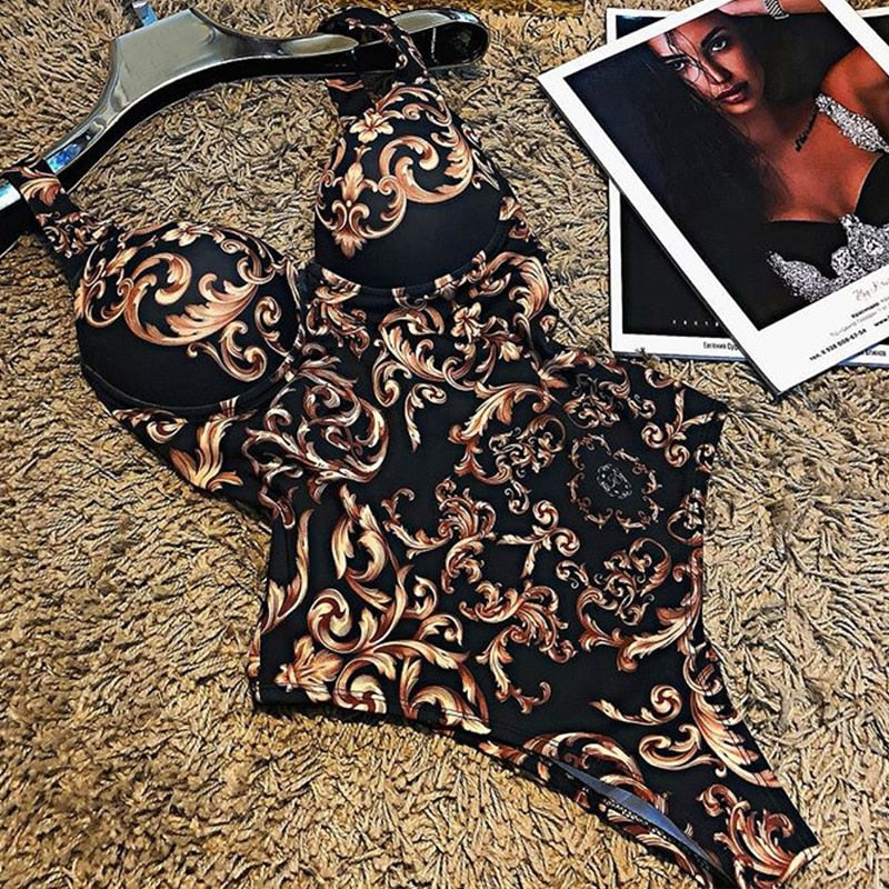 Print one piece swimsuit female Push up bodysuit Vintage high cut swimwear women swimsuit Bathers The Clothing Company Sydney