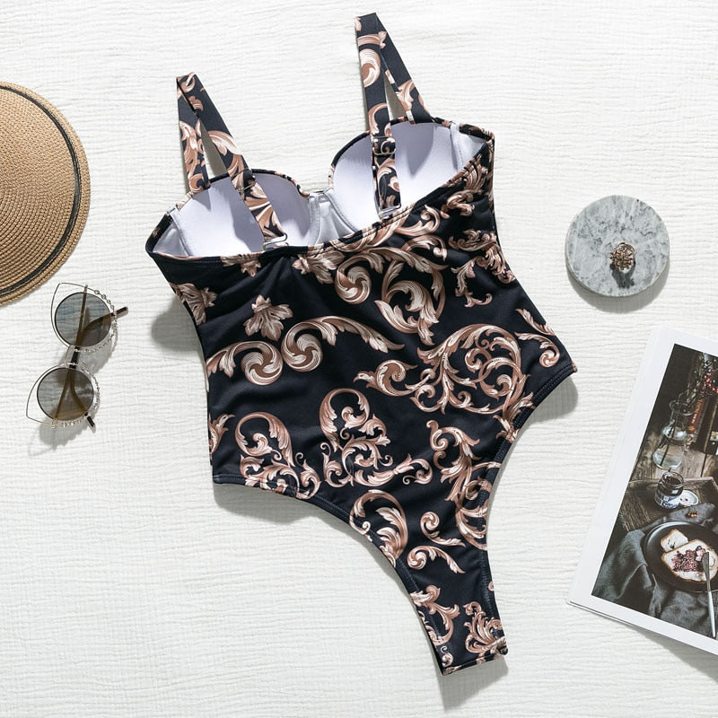 Print one piece swimsuit female Push up bodysuit Vintage high cut swimwear women swimsuit Bathers The Clothing Company Sydney