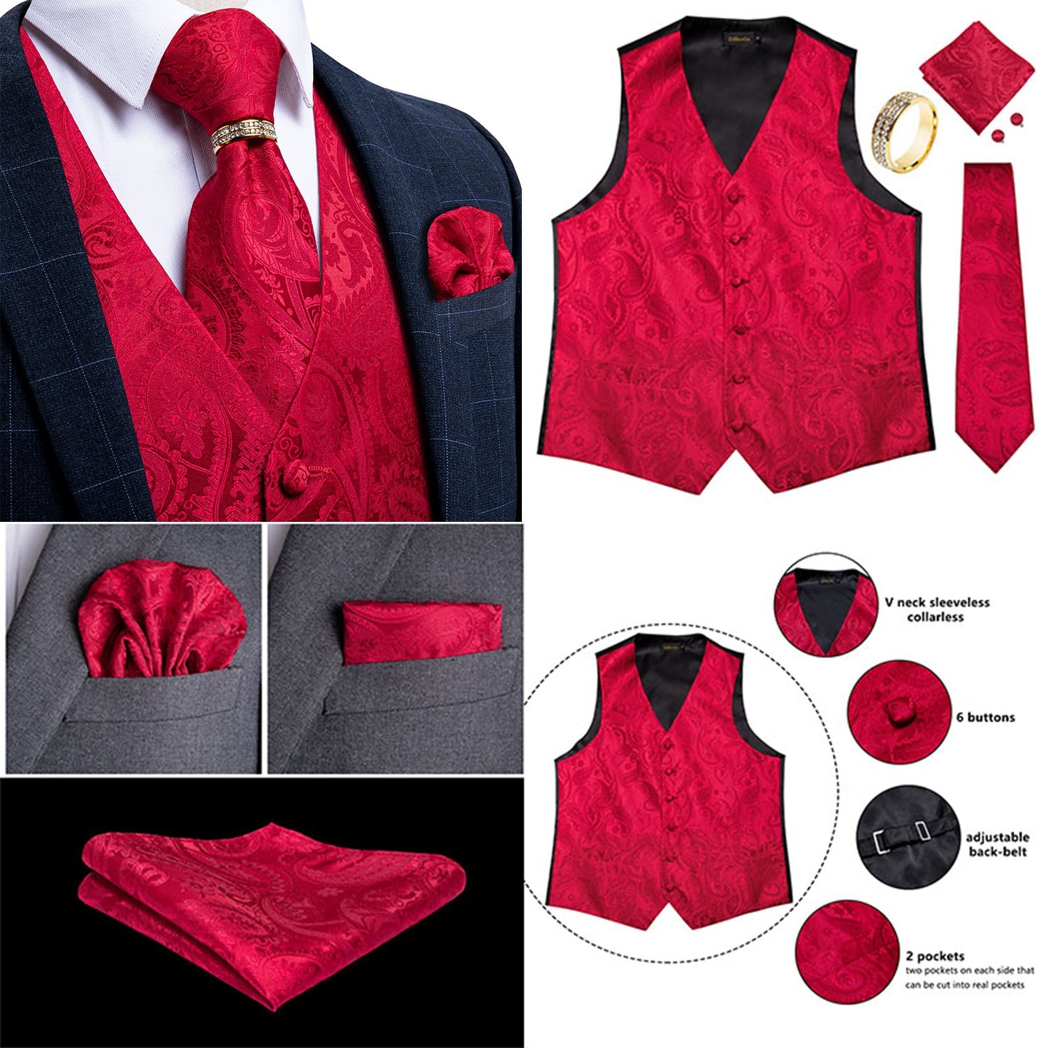 Mens Suit Vest Waistcoat Formal Wedding Groom Sleeveless Vest Hanky Necktie Set The Clothing Company Sydney