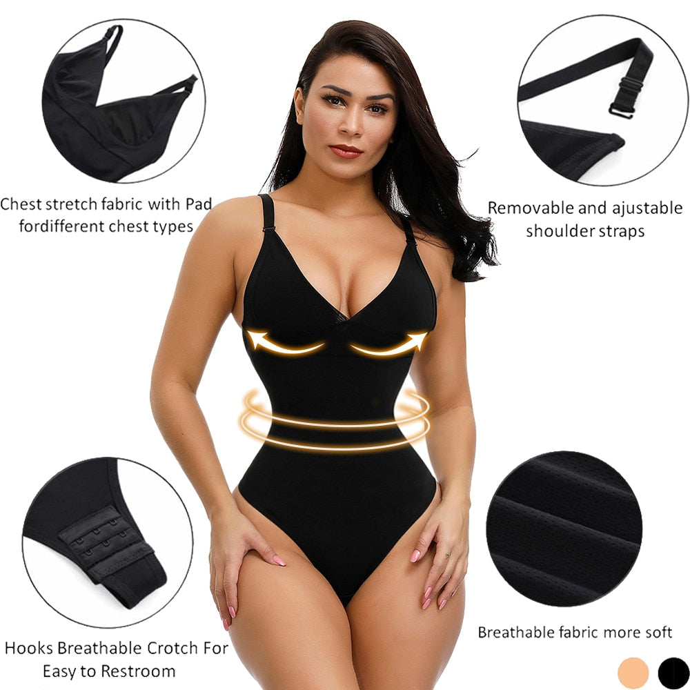 Ladies Deep V Bodysuit Strap Body Shaper Backless Thong  Seamless Shapewear Push Up Waist Trainer Corset The Clothing Company Sydney