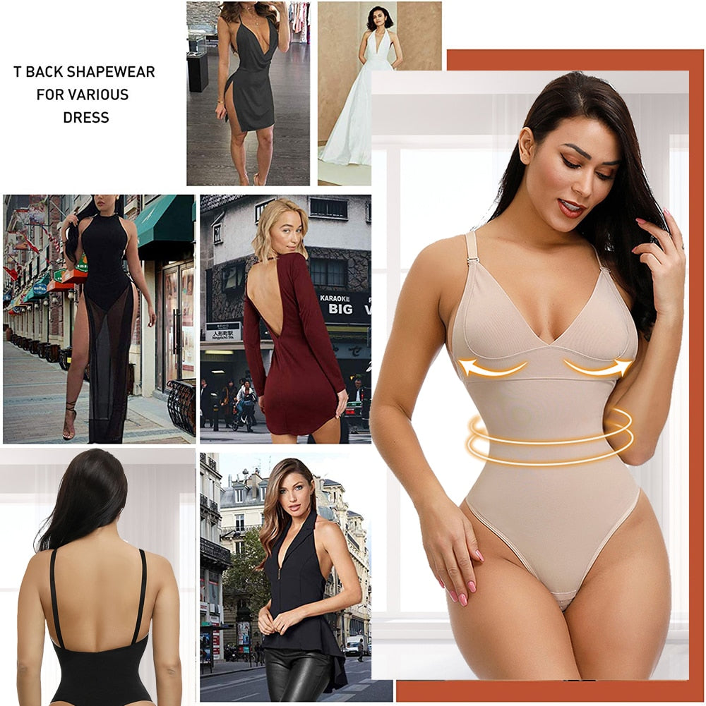 Ladies Deep V Bodysuit Strap Body Shaper Backless Thong  Seamless Shapewear Push Up Waist Trainer Corset The Clothing Company Sydney