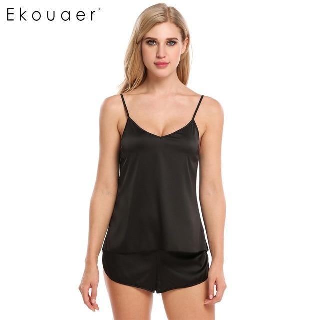 Summer Sleepwear Pyjamas Set Solid Adjustable Strap Cami Top Shorts Satin Loose Female Nightwear The Clothing Company Sydney