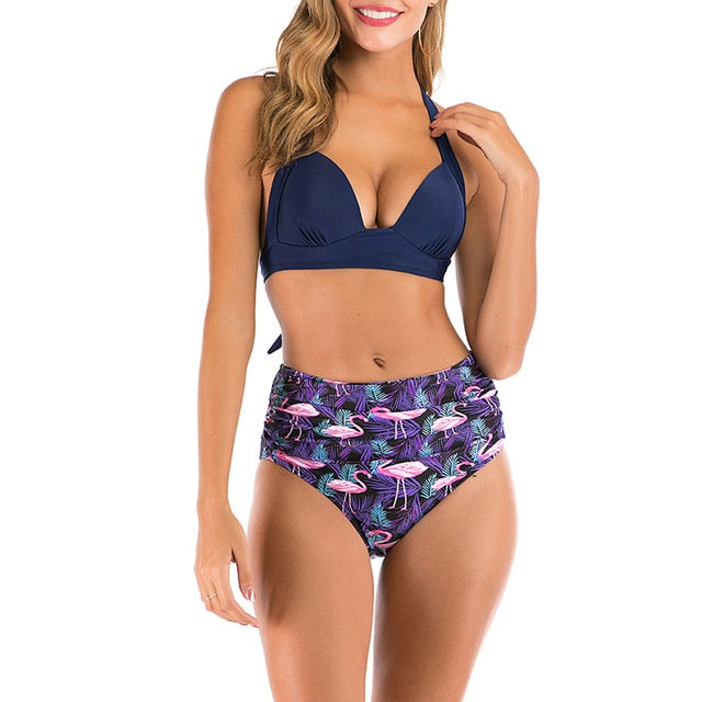 2 Piece High waist bikini set Halter bathing suit swimsuit Plus size bikini Floral print swimwear The Clothing Company Sydney