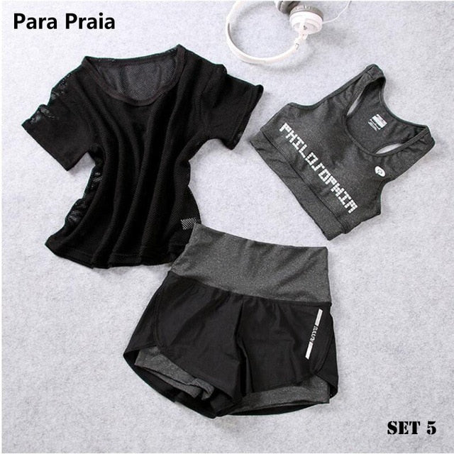3 Piece High Waist Three Piece Yoga Set Sportswear for Women Sports Bra Fitness Clothing Women Sports Shorts Gym Workout Crop Top Women The Clothing Company Sydney