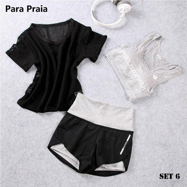 3 Piece High Waist Three Piece Yoga Set Sportswear for Women Sports Bra Fitness Clothing Women Sports Shorts Gym Workout Crop Top Women The Clothing Company Sydney