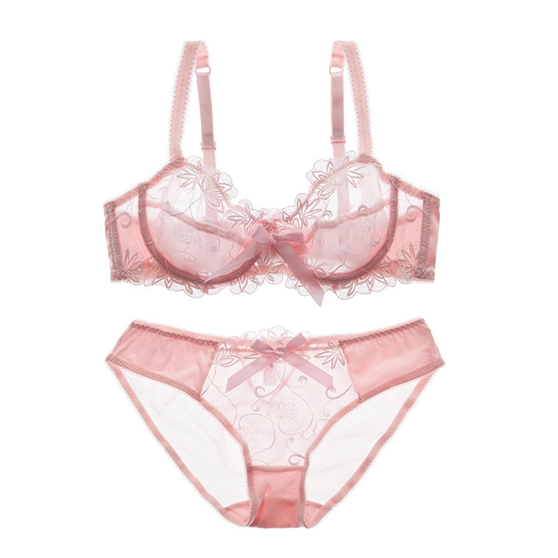 Fashion embroidery bras underwear women set plus size lingerie sexy C D cup Ultrathin transparent bra panties lace bra set The Clothing Company Sydney