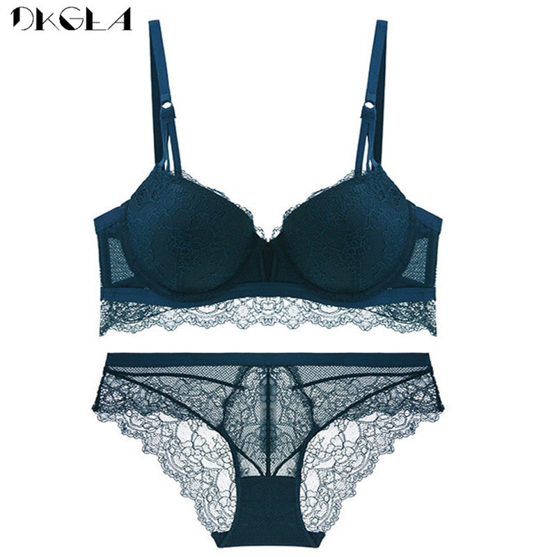 2 Piece Lace Bra and Panties Push Up Brassiere Sexy Underwear Set Cotton Thick Bras Embroidered Women Lingerie Set The Clothing Company Sydney