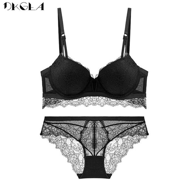 2 Piece Lace Bra and Panties Push Up Brassiere Sexy Underwear Set Cotton Thick Bras Embroidered Women Lingerie Set The Clothing Company Sydney