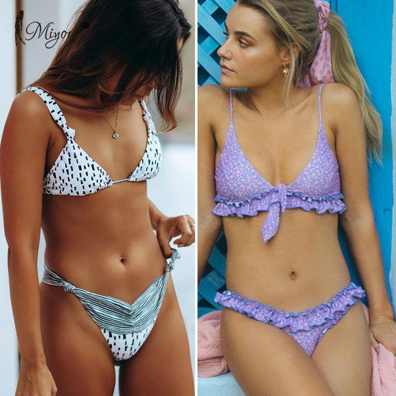 Deep V Neck Bikini Floral Print Swimsuit Bow Swimwear Lace Up Bikini Set The Clothing Company Sydney