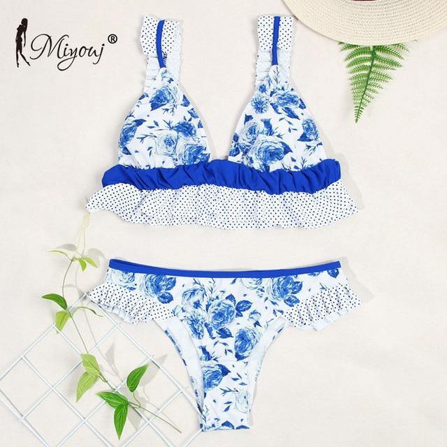 Deep V Neck Bikini Floral Print Swimsuit Bow Swimwear Lace Up Bikini Set The Clothing Company Sydney