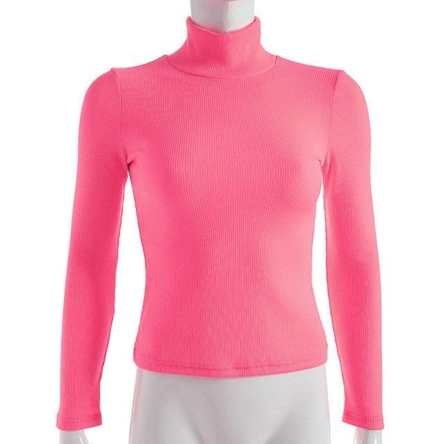 Autumn Winter turtleneck long sleeve neon green t-shirts knitted neon top tee shirt basic Top The Clothing Company Sydney