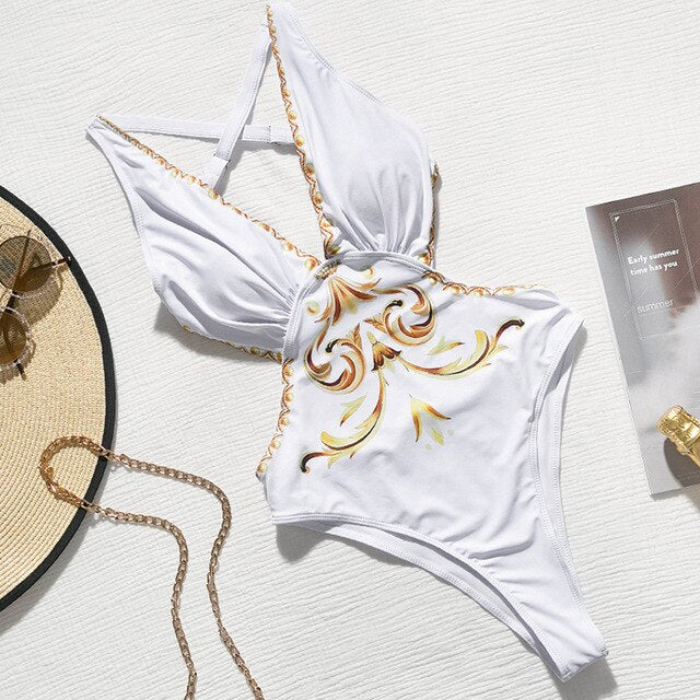 Print one piece swimsuit female Push up bodysuit Vintage high cut swimwear women swimsuit Bathers The Clothing Company Sydney