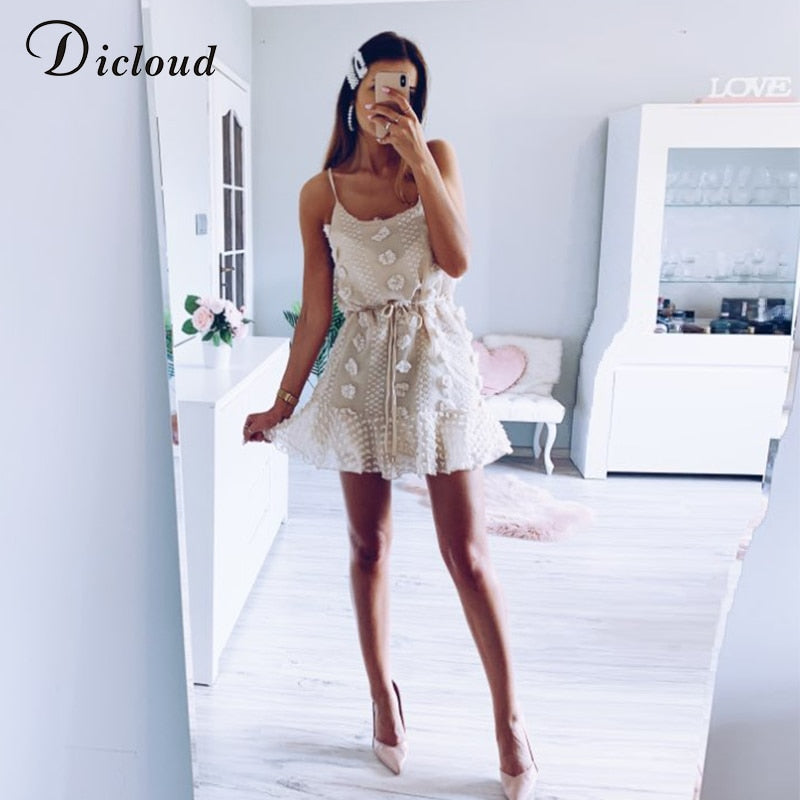 Spaghetti Strap Ruffle Summer Boho Beige Backless Lined Party Beach Sundress Elegant Dress The Clothing Company Sydney