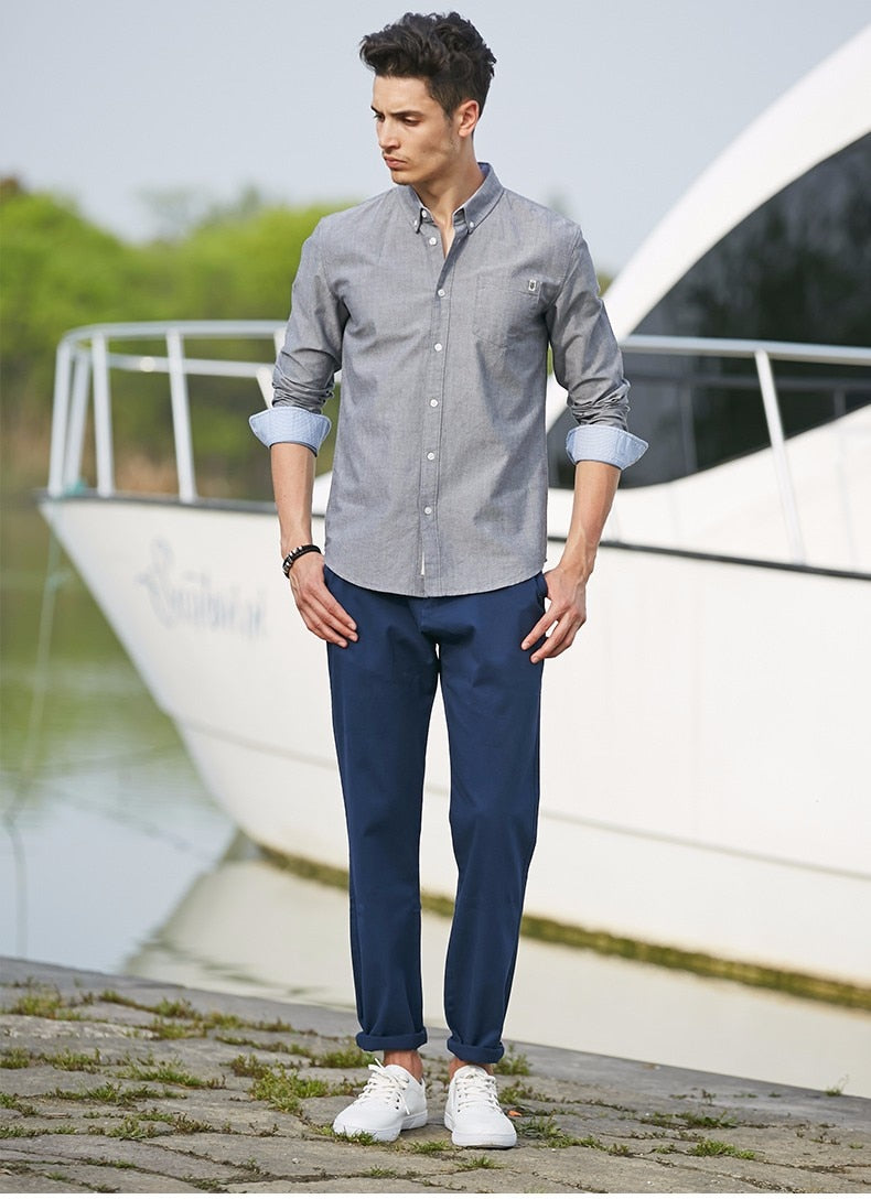 Casual Men's brand new long sleeve slim fit solid male shirts The Clothing Company Sydney