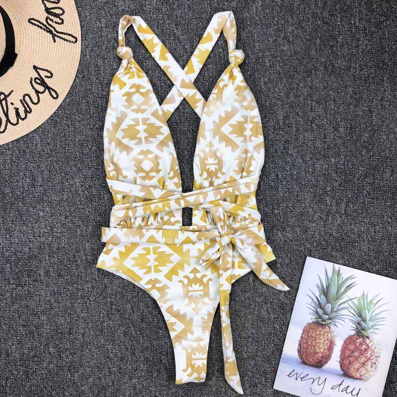 Bandage One Piece Print Bathing Suit High Waist Monokini Swimwear Swimsuit The Clothing Company Sydney