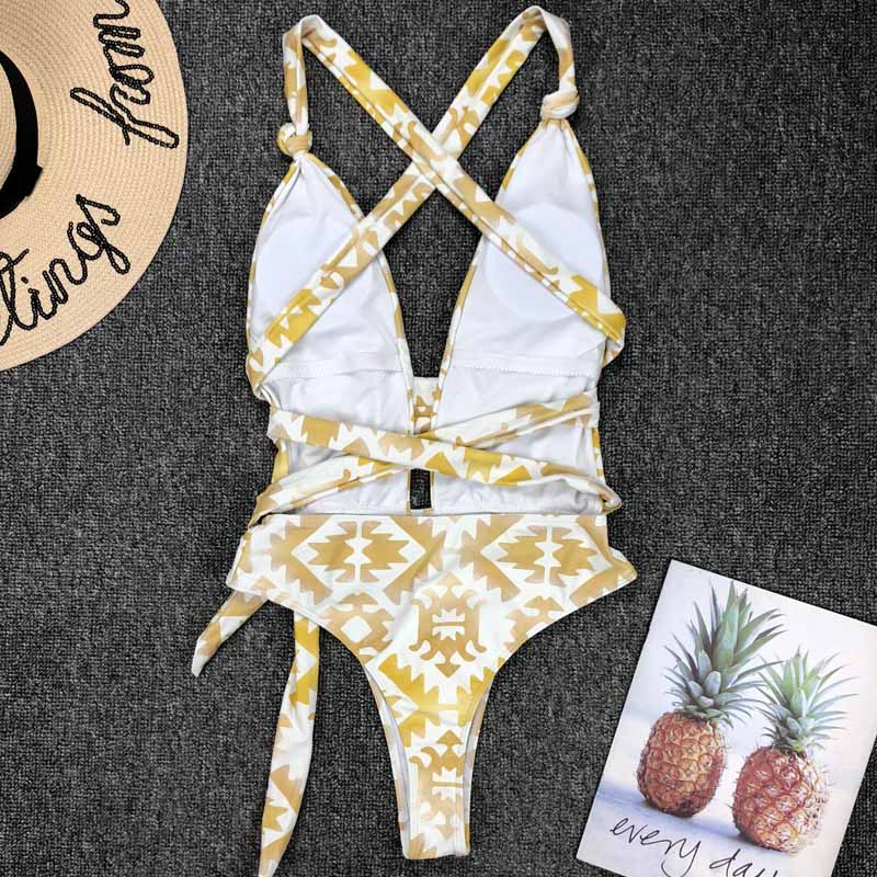 Bandage One Piece Print Bathing Suit High Waist Monokini Swimwear Swimsuit The Clothing Company Sydney