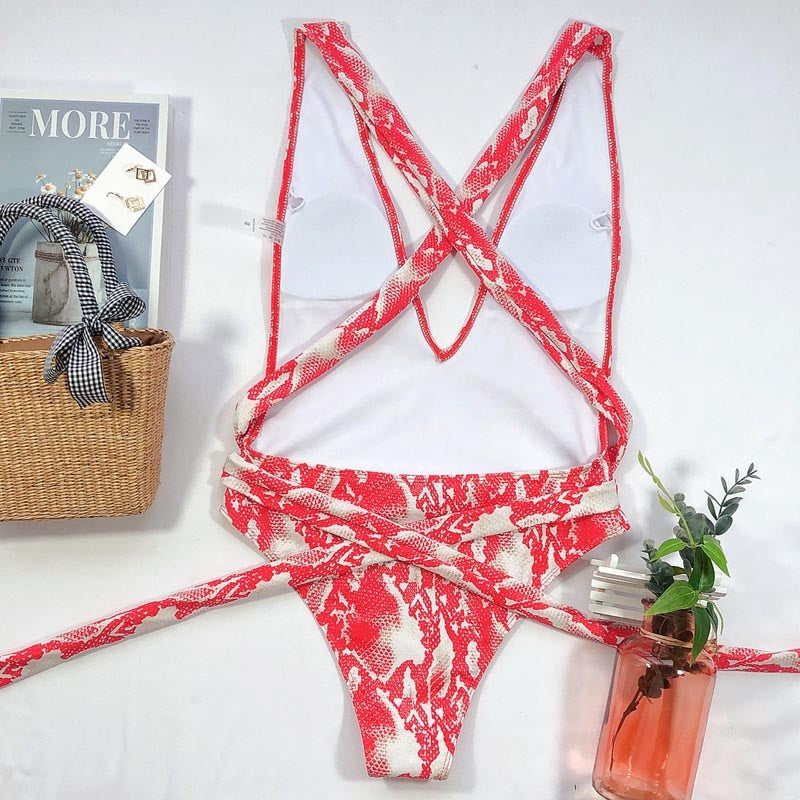 Bandage One Piece Print Bathing Suit High Waist Monokini Swimwear Swimsuit The Clothing Company Sydney