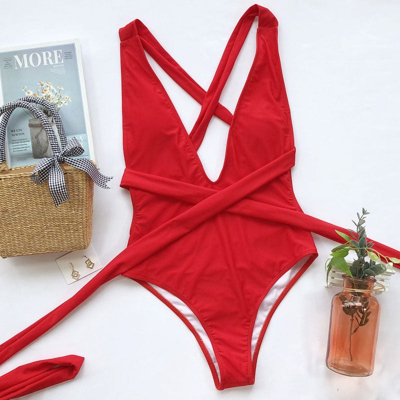 Bandage One Piece Print Bathing Suit High Waist Monokini Swimwear Swimsuit The Clothing Company Sydney