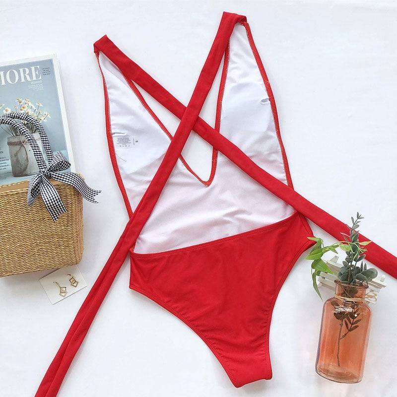 Bandage One Piece Print Bathing Suit High Waist Monokini Swimwear Swimsuit The Clothing Company Sydney