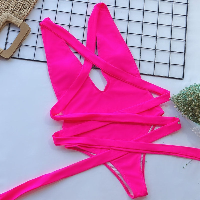 Bandage One Piece Print Bathing Suit High Waist Monokini Swimwear Swimsuit The Clothing Company Sydney