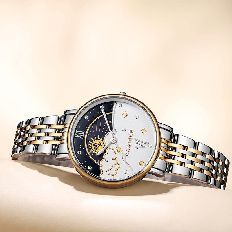 CADISEN New Women Gift Fashion Brand Quartz Wristwatch Ladies Luxury Rose Gold Watch Female Moon Phase Watch Relogio Feminino The Clothing Company Sydney