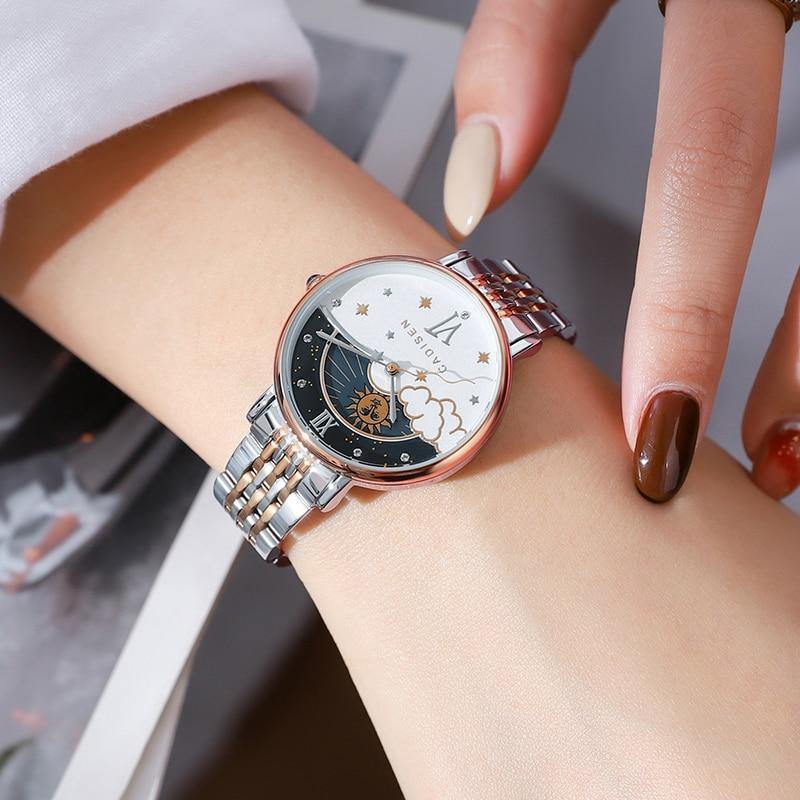 CADISEN New Women Gift Fashion Brand Quartz Wristwatch Ladies Luxury Rose Gold Watch Female Moon Phase Watch Relogio Feminino The Clothing Company Sydney