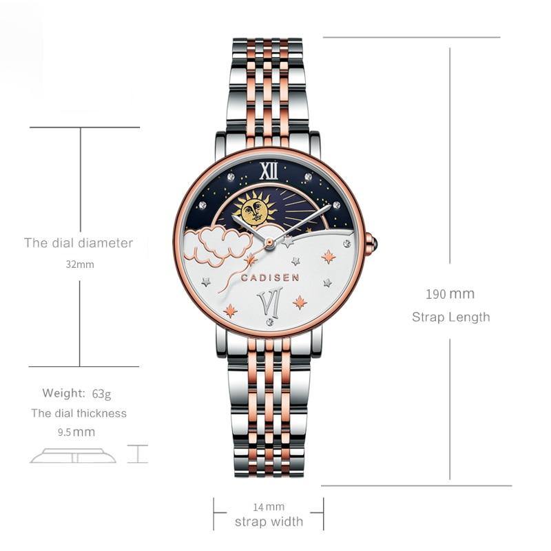 CADISEN New Women Gift Fashion Brand Quartz Wristwatch Ladies Luxury Rose Gold Watch Female Moon Phase Watch Relogio Feminino The Clothing Company Sydney
