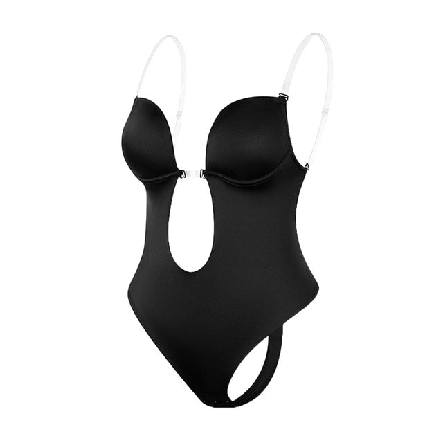 Bodysuit Shapewear Deep V-Neck Body Shaper Backless U Plunge Thong Shapers Waist Trainer Clear Strap Padded Push Up Corset The Clothing Company Sydney