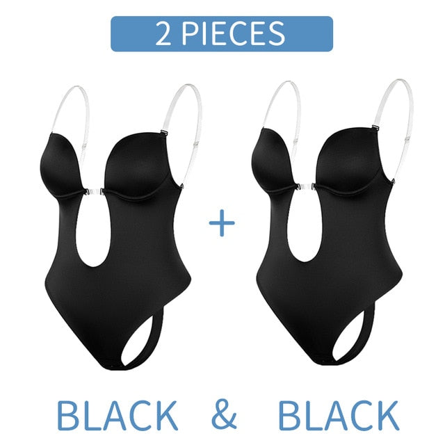 Bodysuit Shapewear Deep V-Neck Body Shaper Backless U Plunge Thong Shapers Waist Trainer Clear Strap Padded Push Up Corset The Clothing Company Sydney