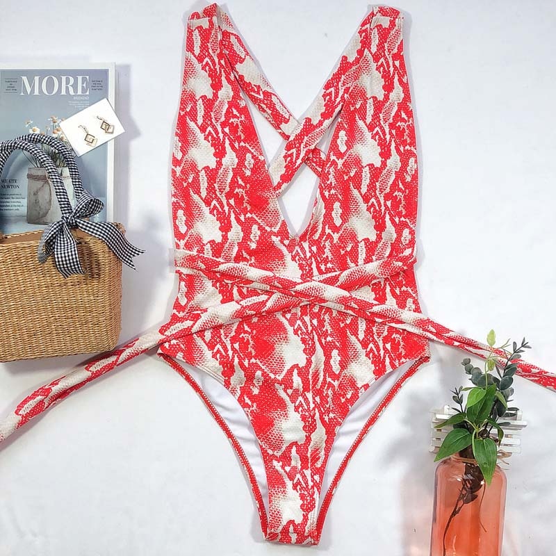 Bandage One Piece Print Bathing Suit High Waist Monokini Swimwear Swimsuit The Clothing Company Sydney