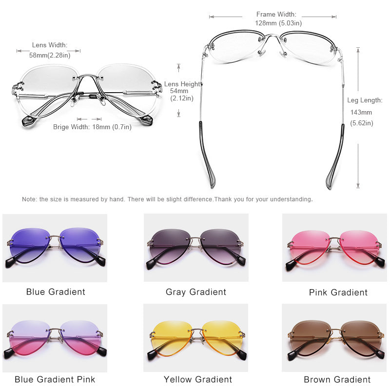 Designer Vintage Fashion Rimless Women Sunglasses Gradient Lens Sunglasses The Clothing Company Sydney