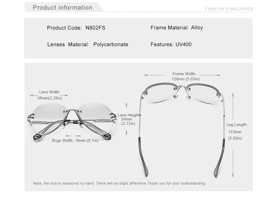 Designer Vintage Fashion Rimless Women Sunglasses Gradient Lens Sunglasses The Clothing Company Sydney