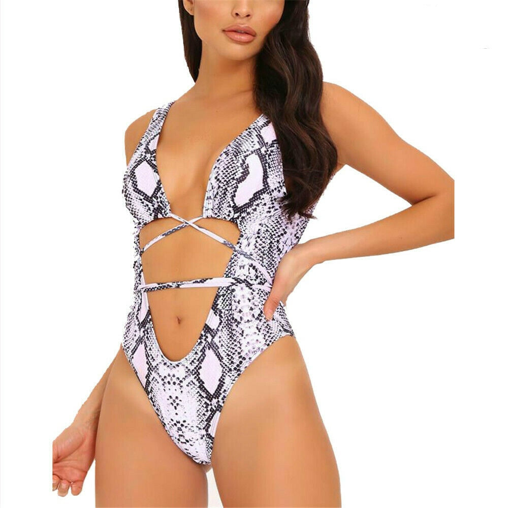 Summer One Piece Serpentine Leopard Printed Monokini Bandage Bathing Suit Push Up Padded Bikini Swimsuit Swimwear The Clothing Company Sydney