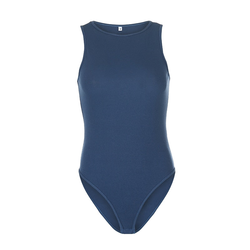 Black Sleeveless Ribbed Knitted Summer Solid Basic Bodycon Jumpsuit Body Women Fashion Bodysuit The Clothing Company Sydney