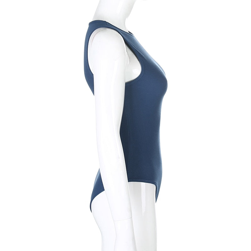 Black Sleeveless Ribbed Knitted Summer Solid Basic Bodycon Jumpsuit Body Women Fashion Bodysuit The Clothing Company Sydney