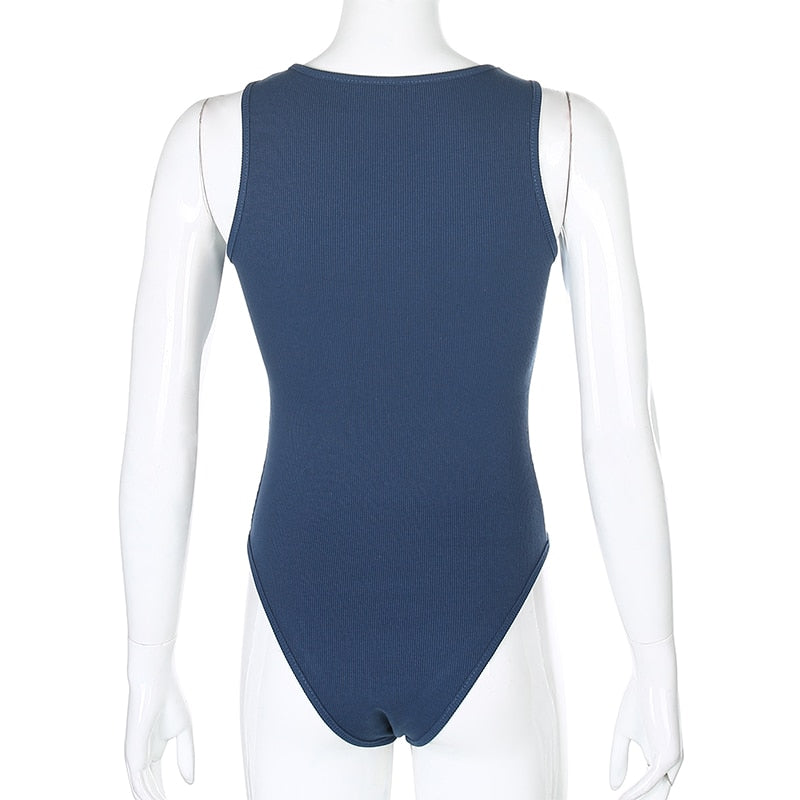 Black Sleeveless Ribbed Knitted Summer Solid Basic Bodycon Jumpsuit Body Women Fashion Bodysuit The Clothing Company Sydney