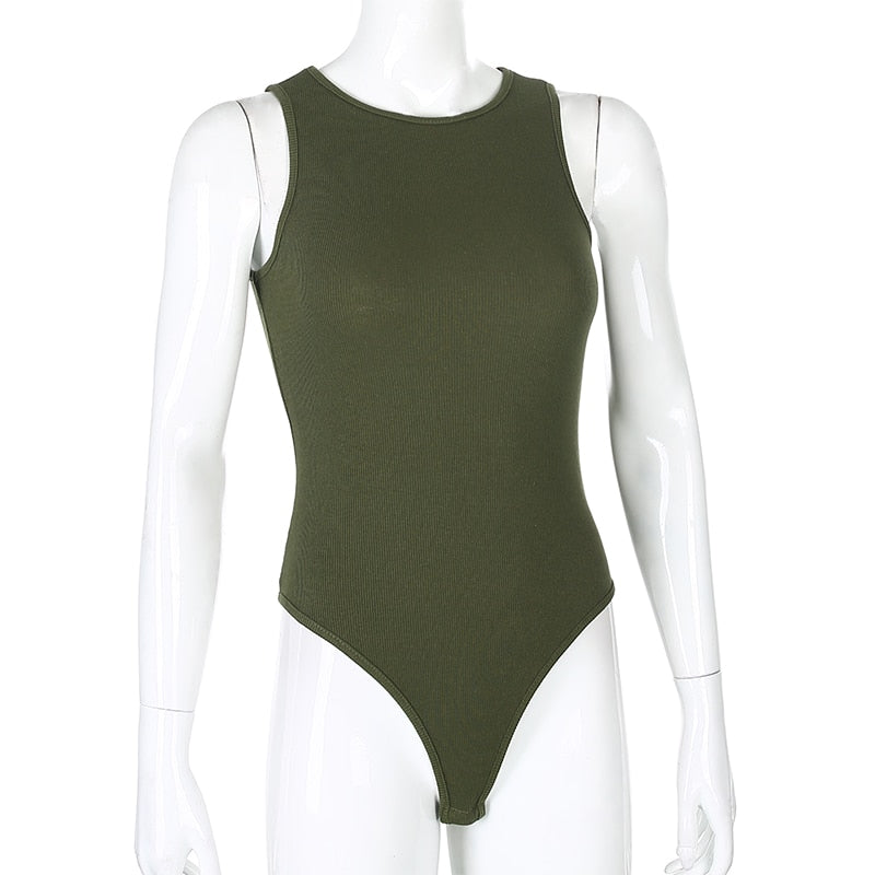 Black Sleeveless Ribbed Knitted Summer Solid Basic Bodycon Jumpsuit Body Women Fashion Bodysuit The Clothing Company Sydney