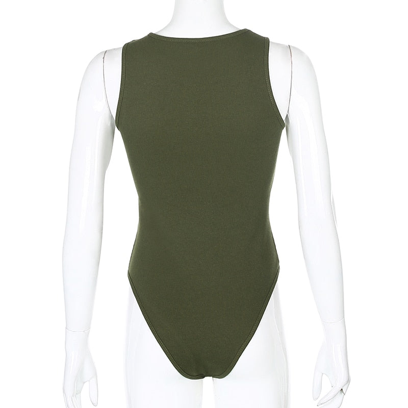 Black Sleeveless Ribbed Knitted Summer Solid Basic Bodycon Jumpsuit Body Women Fashion Bodysuit The Clothing Company Sydney