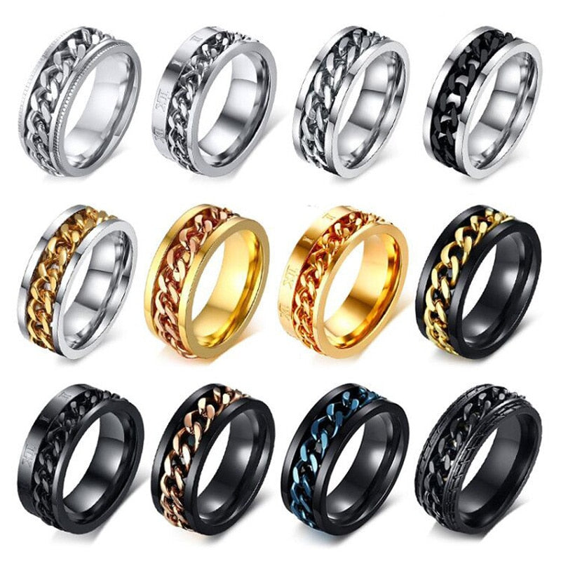Men's Spinner Stainless Steel Metal Not Fade Gold Black Blue silver color Chain Ring The Clothing Company Sydney