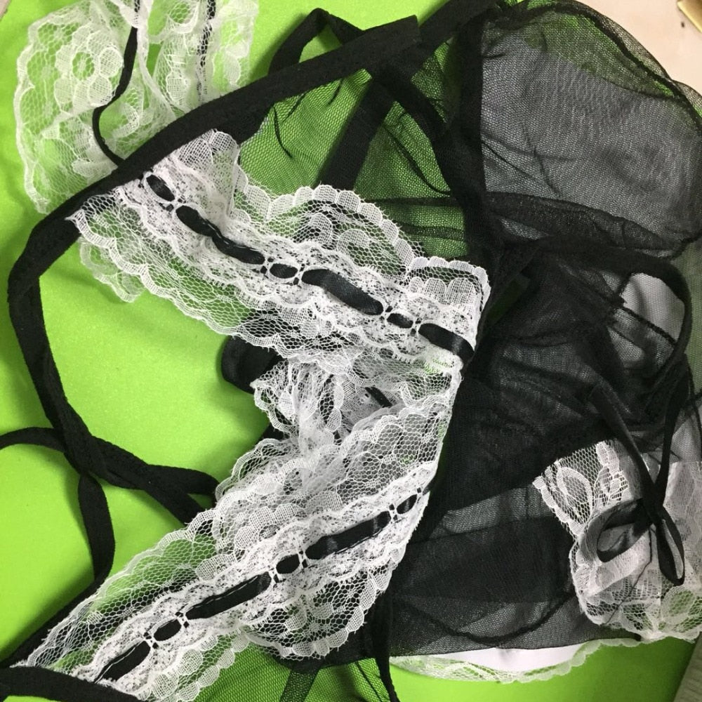 Sexy Lace Maid Costume French Babydoll Lingerie Black White Cosplay Uniform Apron Set The Clothing Company Sydney