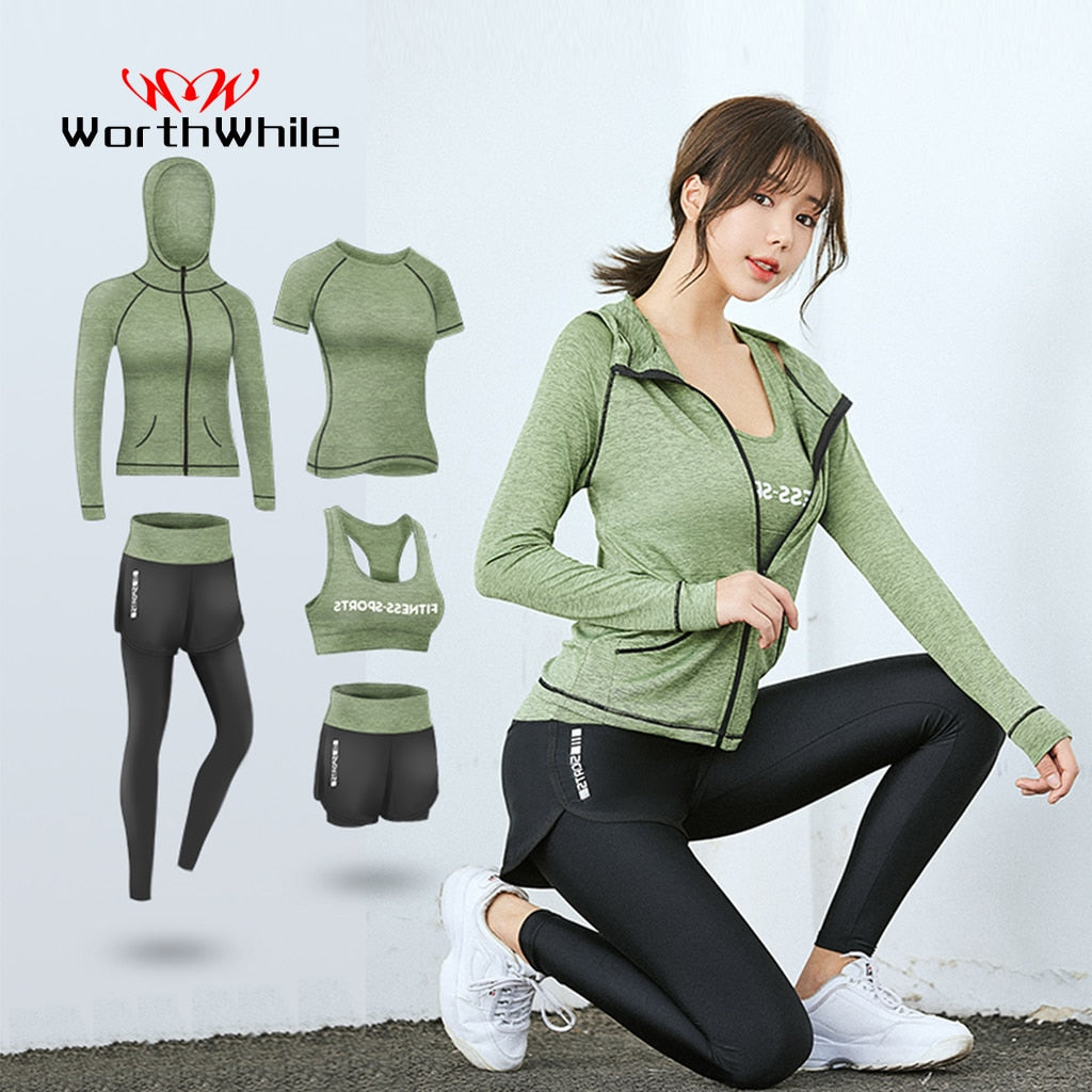 5 Piece Ladies Jogging Sets Sports Suit Yoga Wear Gym Fitness Outdoor Running Training Workout Quick Dry Set The Clothing Company Sydney