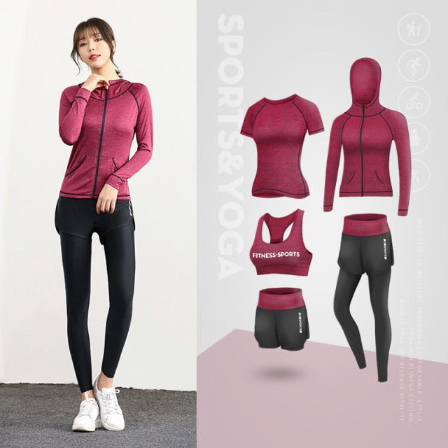 5 Piece Ladies Jogging Sets Sports Suit Yoga Wear Gym Fitness Outdoor Running Training Workout Quick Dry Set The Clothing Company Sydney