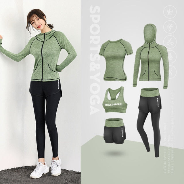 5 Piece Ladies Jogging Sets Sports Suit Yoga Wear Gym Fitness Outdoor Running Training Workout Quick Dry Set The Clothing Company Sydney