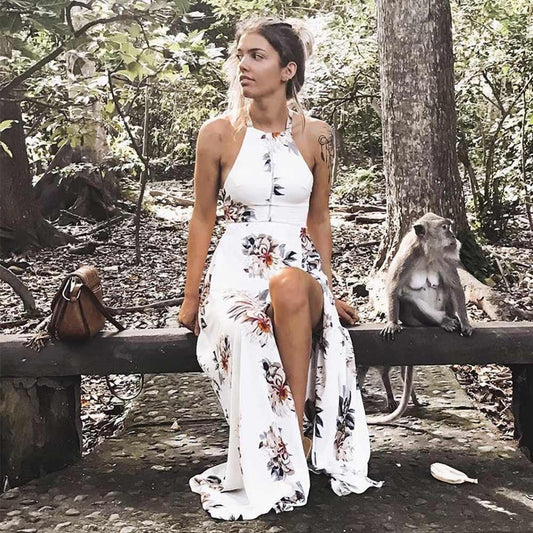 Bohemian Floral Print Summer Off Shoulder Women Beach Long Dress Backless Sexy Split Party Maxi Dresses The Clothing Company Sydney