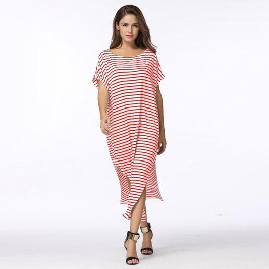 Loose Long Striped Batwing Sleeve One Shoulder Split Asymmetric Oversized Casual 5XL Plus Size Dresses The Clothing Company Sydney