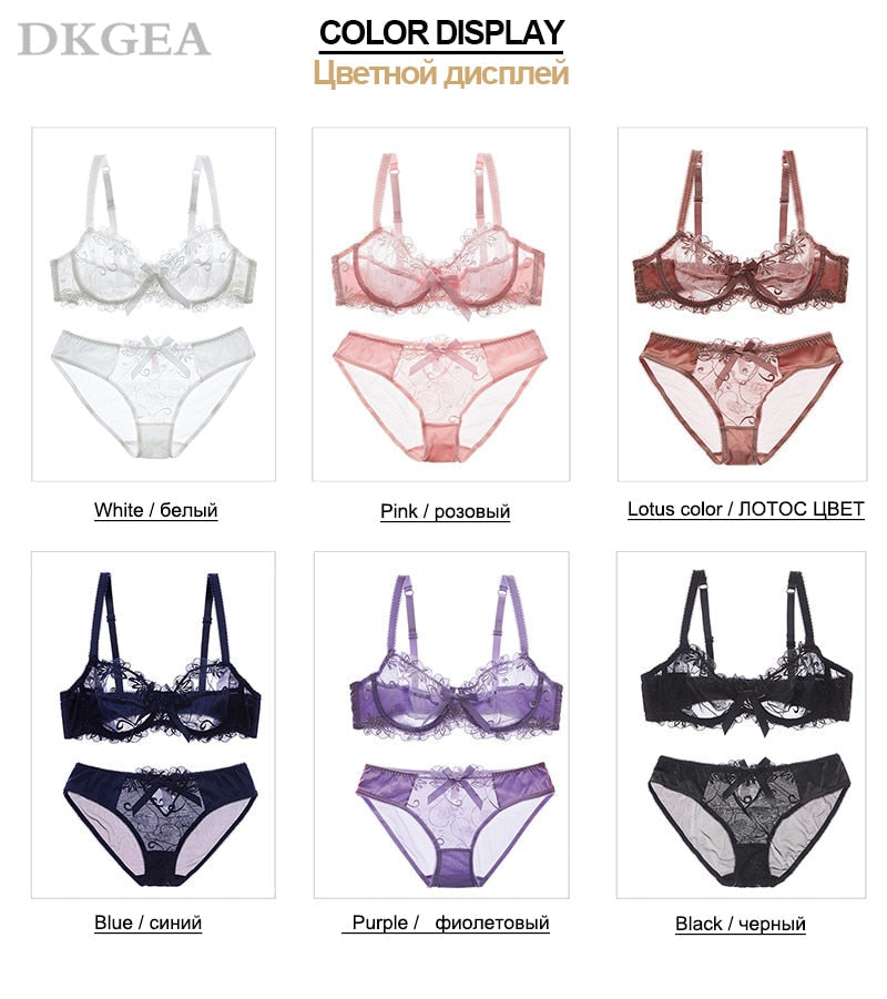 Fashion embroidery bras underwear women set plus size lingerie sexy C D cup Ultrathin transparent bra panties lace bra set The Clothing Company Sydney