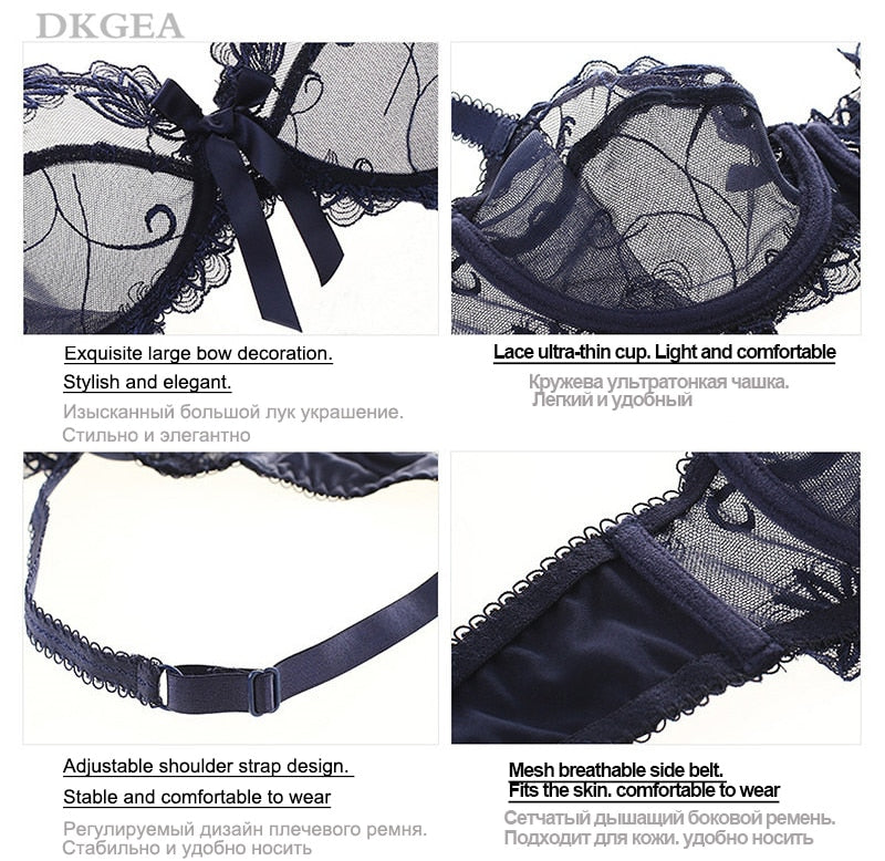 Fashion embroidery bras underwear women set plus size lingerie sexy C D cup Ultrathin transparent bra panties lace bra set The Clothing Company Sydney